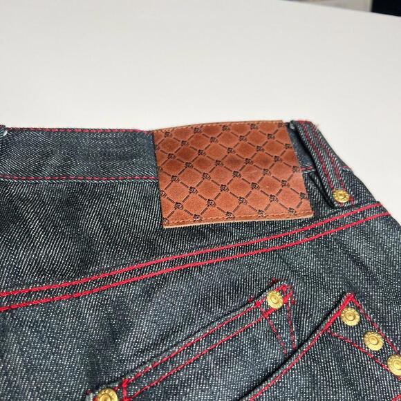CEZER Men’s Size 36 Y2K Rap Denim Shorts Dark Wash Peru 100% Cotton Red Stitch - Picture 5 of 12